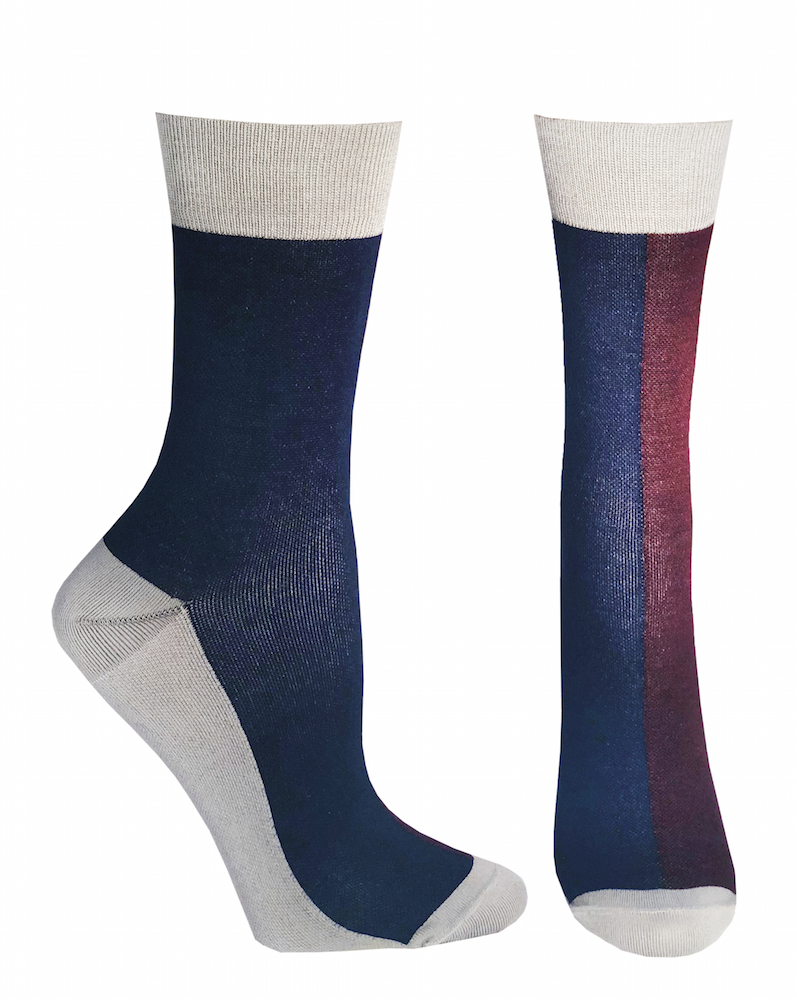 Compression crew socks with bamboo fibers, blue/bordeaux