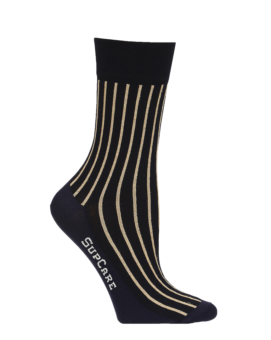 Compression crew socks cotton, black with gold glitter Main
