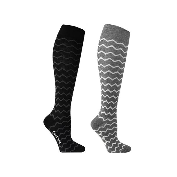 2 pairs of compression stockings with zig-zag pattern