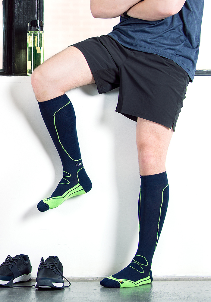 SupCare Recovery compression socks, navy blue and green